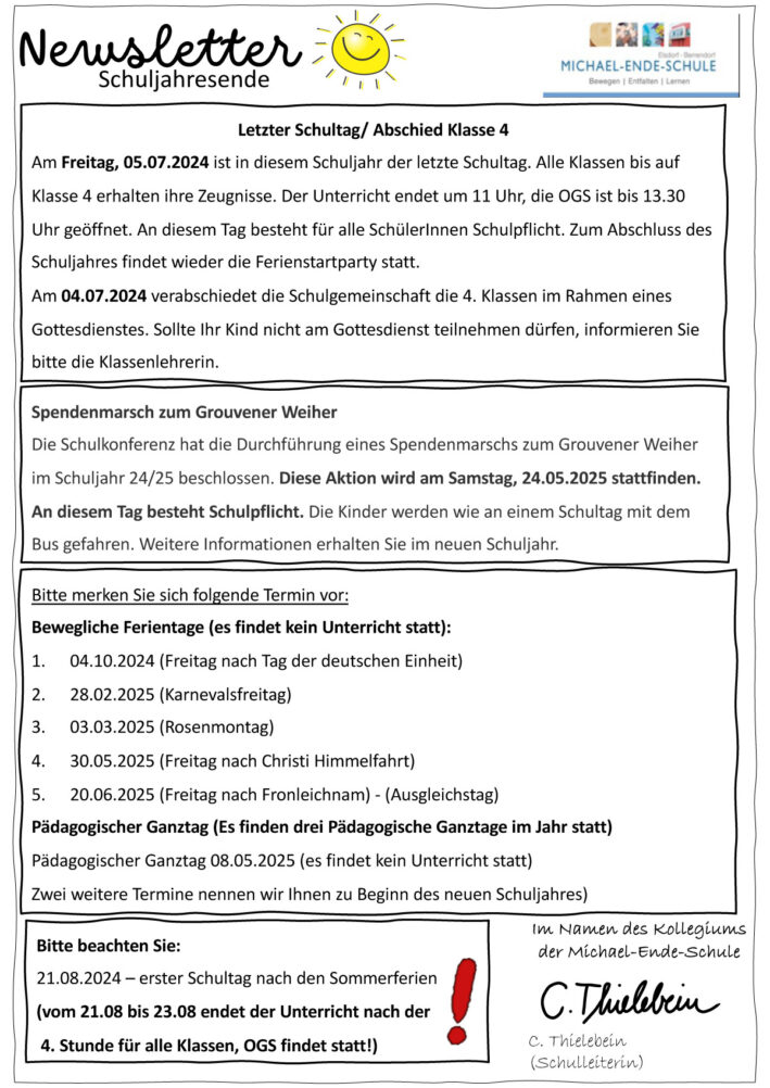 Newsletter Schuljahresende